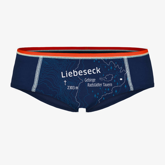 EIN SCHÖNER FLECK ERDE. Unterhose mit Berg. LIEBESECK. Unterwäsche Salzburg. Green fashion. Unterwäsche mit bio Siegel.
