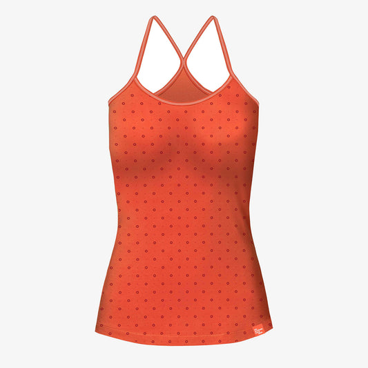 Oranges Damen-Top mit feinem Punktmuster und gekreuzten Trägern