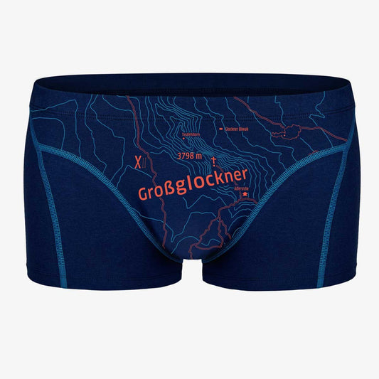 Boxershorts Grossglockner tiefblau. Herren Unterwäsche. Coole Vatertagsgeschenke. Fair vegan Fashion.