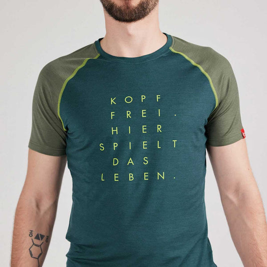 Kurzarm-Shirt Merino KOPF FREI. petrol