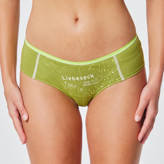 EIN SCHÖNER FLECK ERDE. Unterhose mit Berg. LIEBESECK. Unterwäsche Salzburg. Green fashion. Unterwäsche mit bio Siegel.