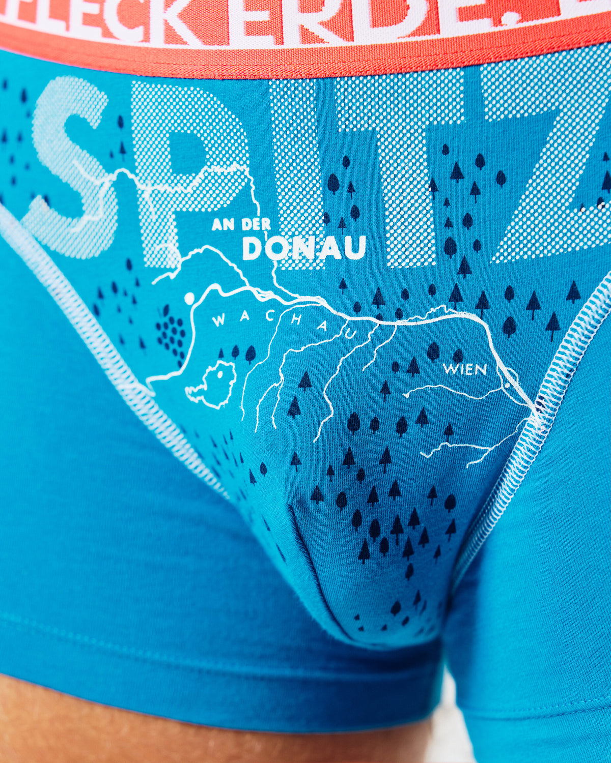 EIN SCHÖNER FLECK ERDE. Boxershorts SPITZ AN DER DONAU. Unterhose Wachau. Landkarte Wachau. Donauradweg. Unterwäsche aus Bio-Baumwolle.