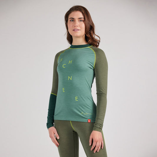 Langarm-Shirt Merino Tencel Schneeflüsterin. Funktionsunterwäsche Damen. Bio Shirts.