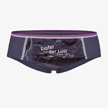 Damen Unterhose Gipfel der Lust. Design mit Höhenlinien und Höhenmetern. Sportlicher Schnitte. Unterwäsche für Berge.