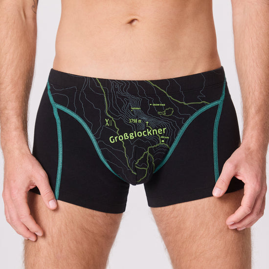 EIN SCHÖNER FLECK ERDE. Herren-Unterhose aus Bio-Baumwolle. Motiv Großglockner. Originelle Unterwäsche aus Österreich. Nachhaltig. Unterwäsche aus Bio-Baumwolle.