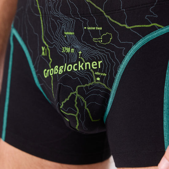 EIN SCHÖNER FLECK ERDE. Herren-Unterhose aus Bio-Baumwolle. Motiv Großglockner. Originelle Unterwäsche aus Österreich. Nachhaltig. Unterwäsche aus Bio-Baumwolle.