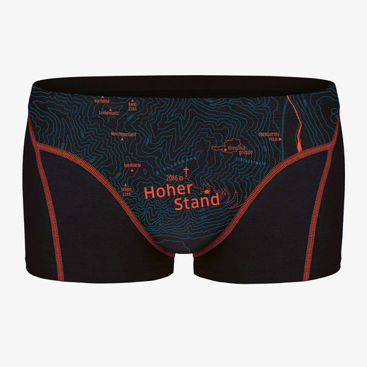 Herren Unterhose Hoher Stand. Bergmotiv. Unterhose mit Gipfel und Höhenlinien. Unterwäsche für Bergsteiger.