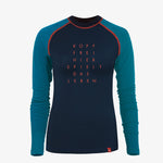 Kopffrei Damen Langarmshirt in Nachtblau mit türkisfarbenen Ärmeln – Ein schöner Fleck Erde